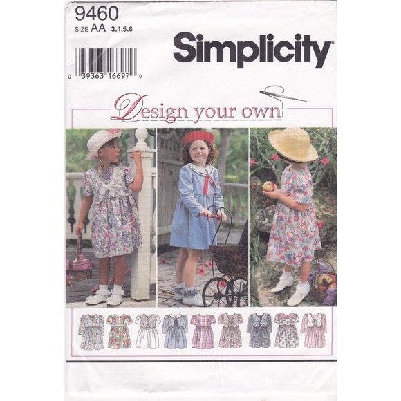Sewing PATTERN Simplicity 9460, Design Your Own 1995 Childs Dress, Girls Size AA - Picture 1 of 2